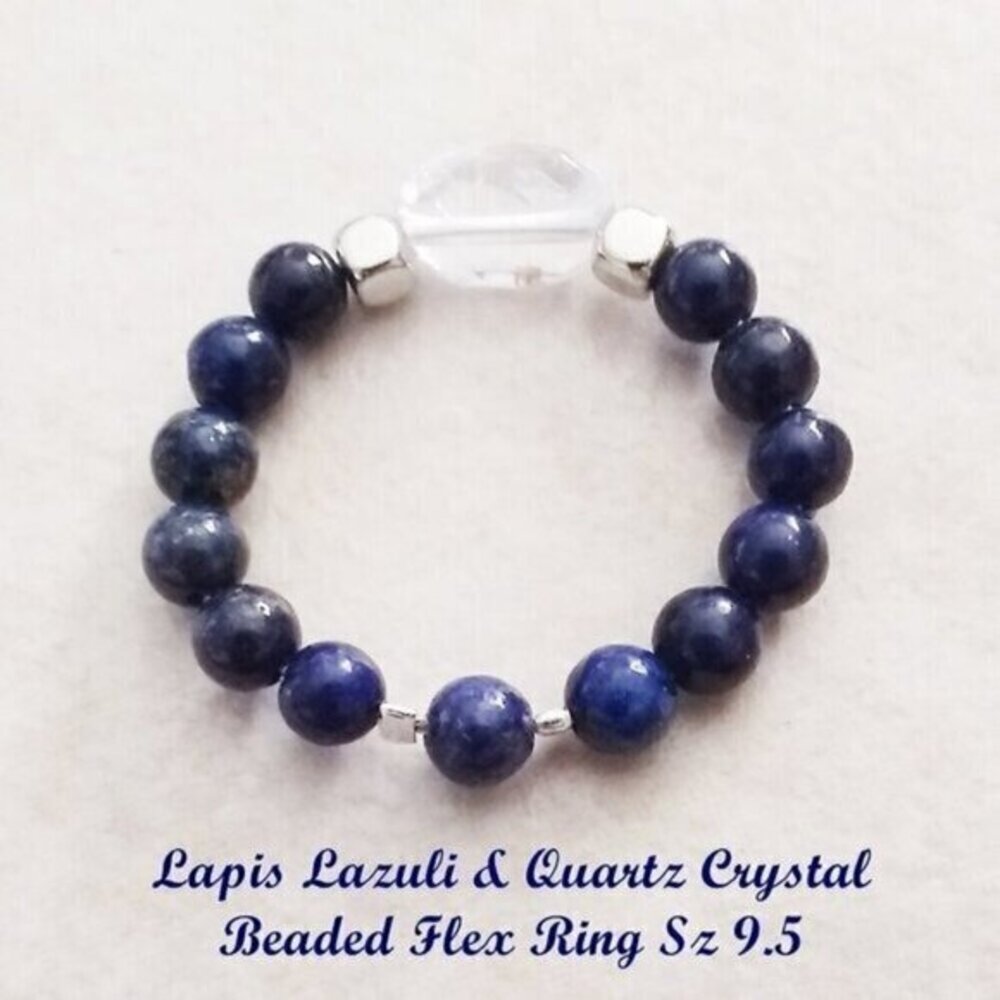 2/$25! Slim Thumb Ring! Lapis Lazuli Beads + Quartz Nugget Ring Sz 9.5
